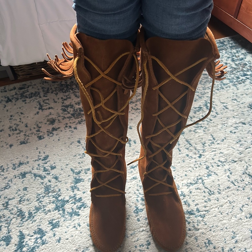 Minnetonka Knee High Moccasin Lace Up Boots